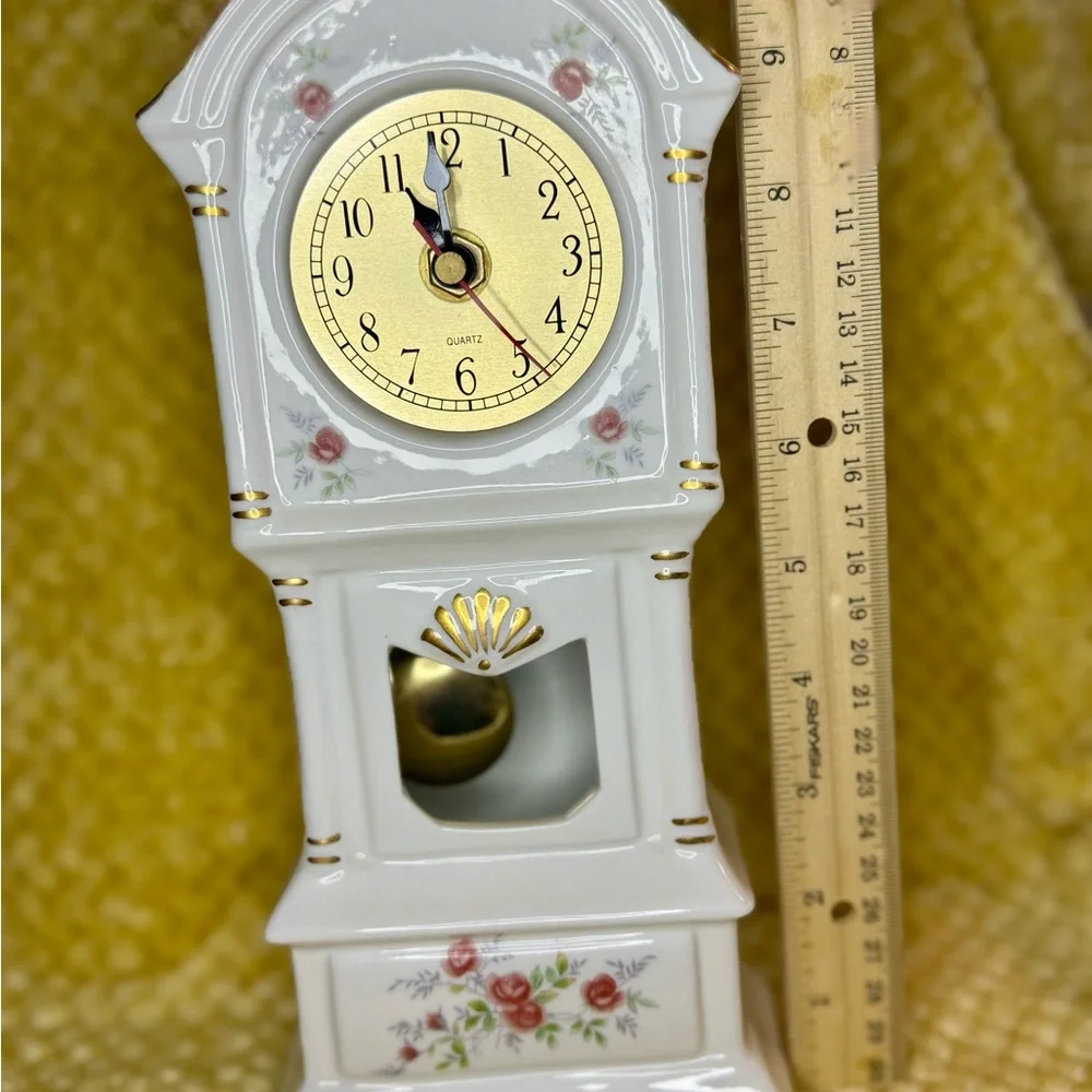 Vintage Floral Ceramic Mantel Clock ~ Grandfather Clock